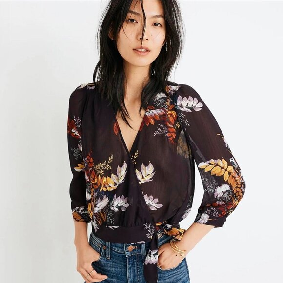 Madewell Tops - Madewell Wrap Front Top in Blooming Oasis Plum Womens Size Medium